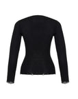 Black Melange Nuola Ribbed Crew - neck 100% Wool Pullover