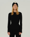 Black Melange Nuola Ribbed Crew - neck 100% Wool Pullover