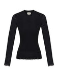 Black Melange Nuola Ribbed Crew - neck 100% Wool Pullover