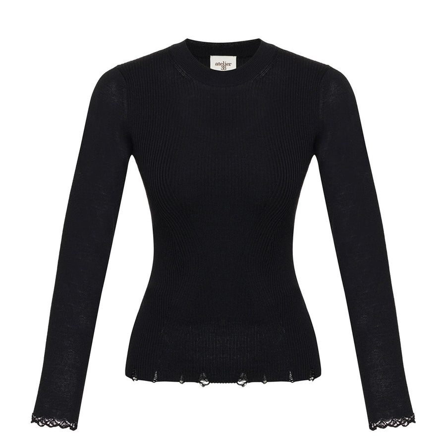 Nuola - Black Sweater with Camisole Detail - Porterist 2