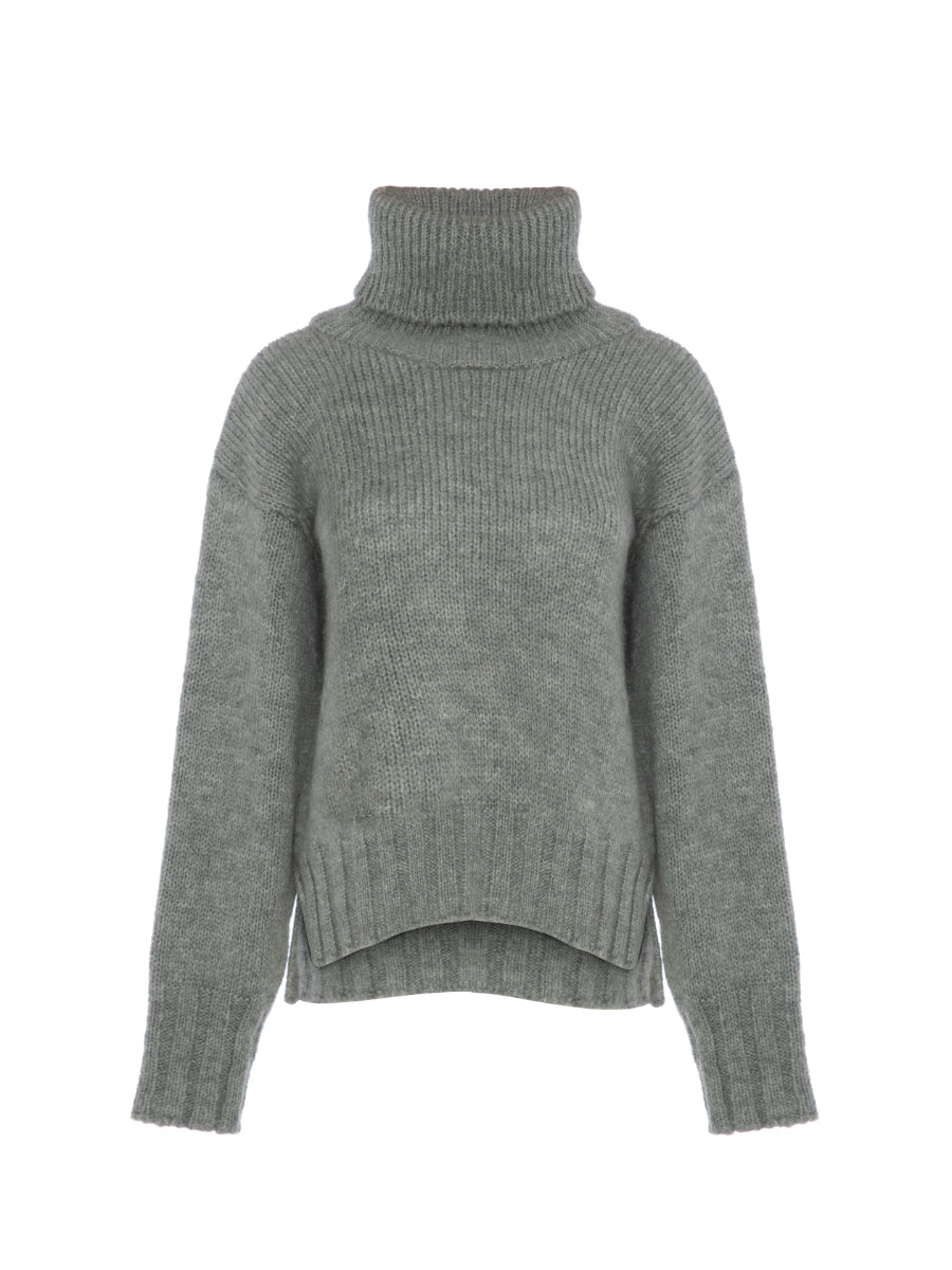 Grey Leisure Wear Turtleneck Feathered Sweater | Porterist