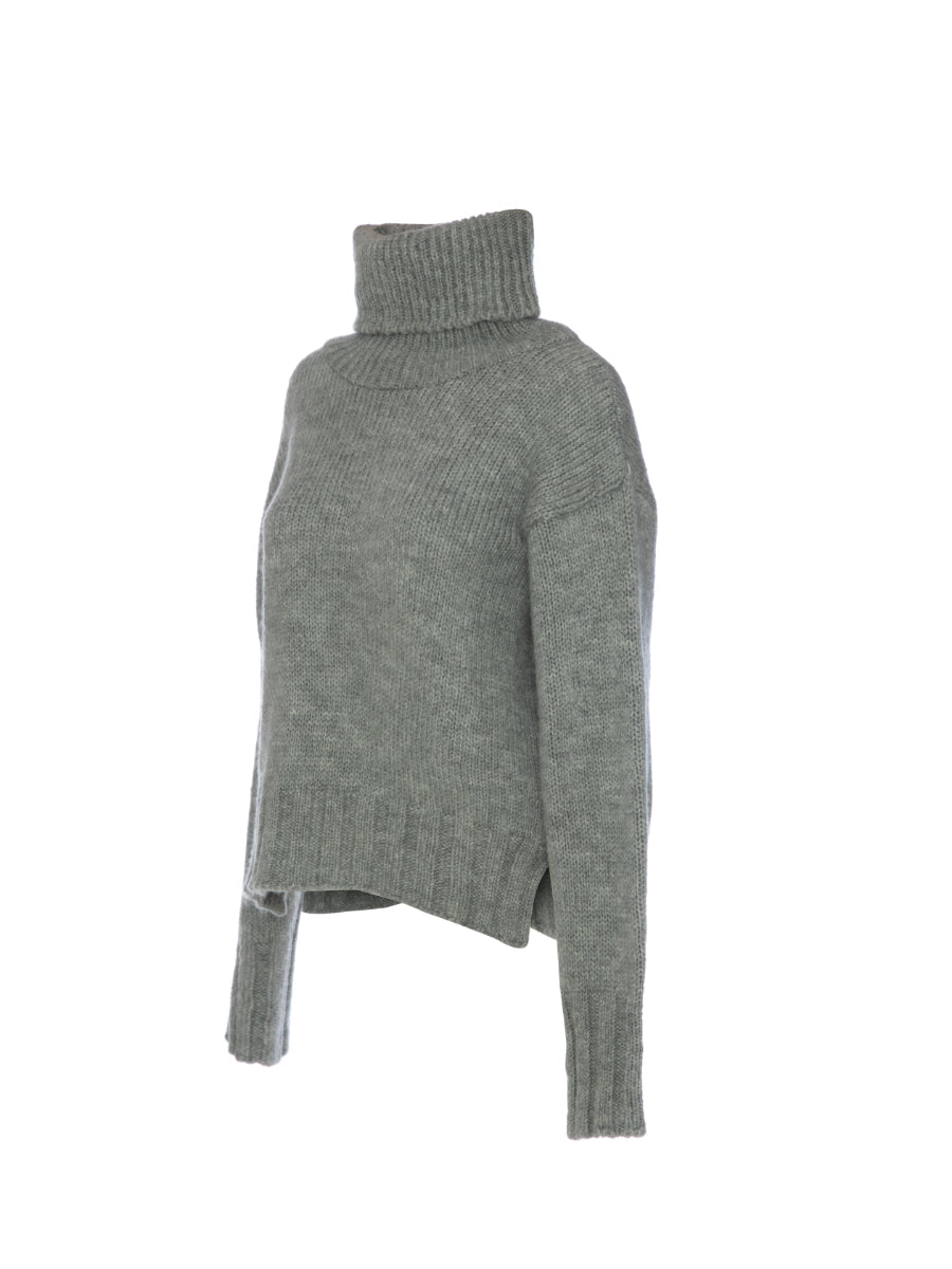 Grey Leisure Wear Turtleneck Feathered Sweater | Porterist