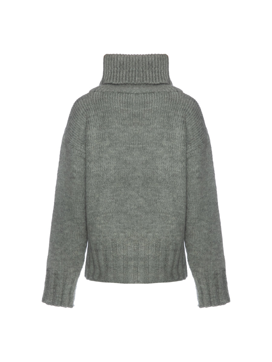 Grey Leisure Wear Turtleneck Feathered Sweater | Porterist