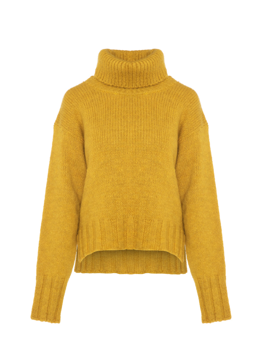 Yellow Leisure Wear Turtleneck Feathered Sweater | Porterist