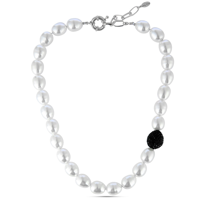 Pearl Crystal Black Ball Necklace