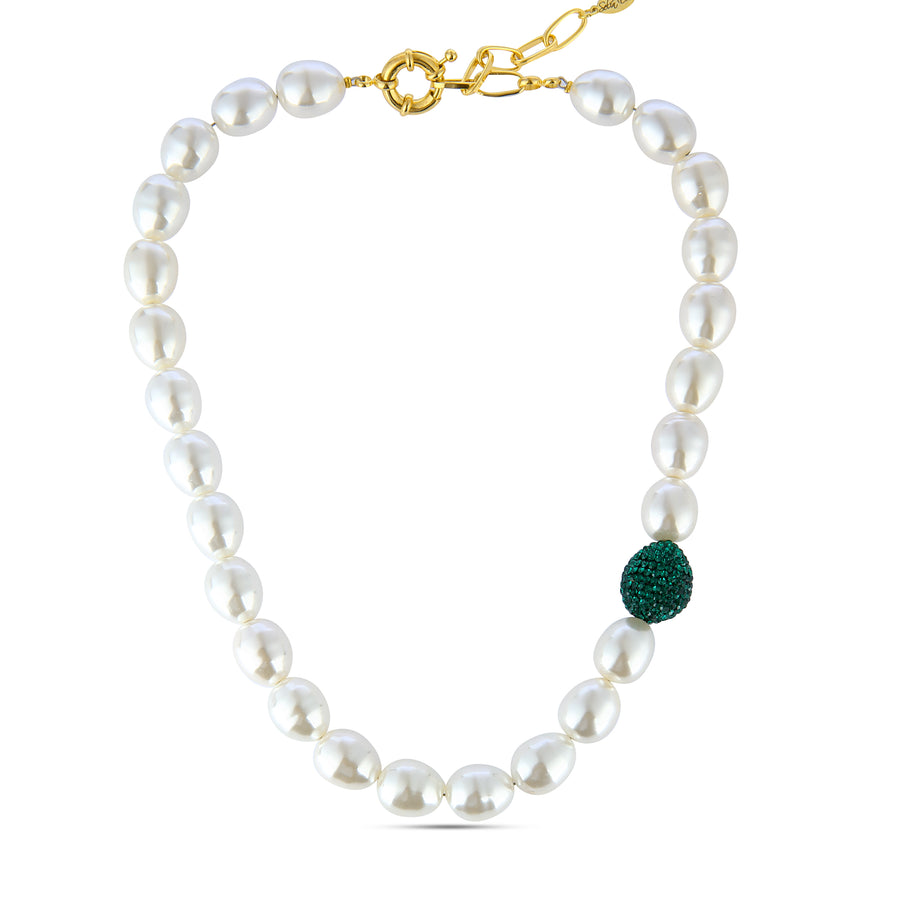 Pearl Crystal Green Ball Necklace