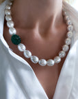 Pearl Crystal Green Ball Necklace