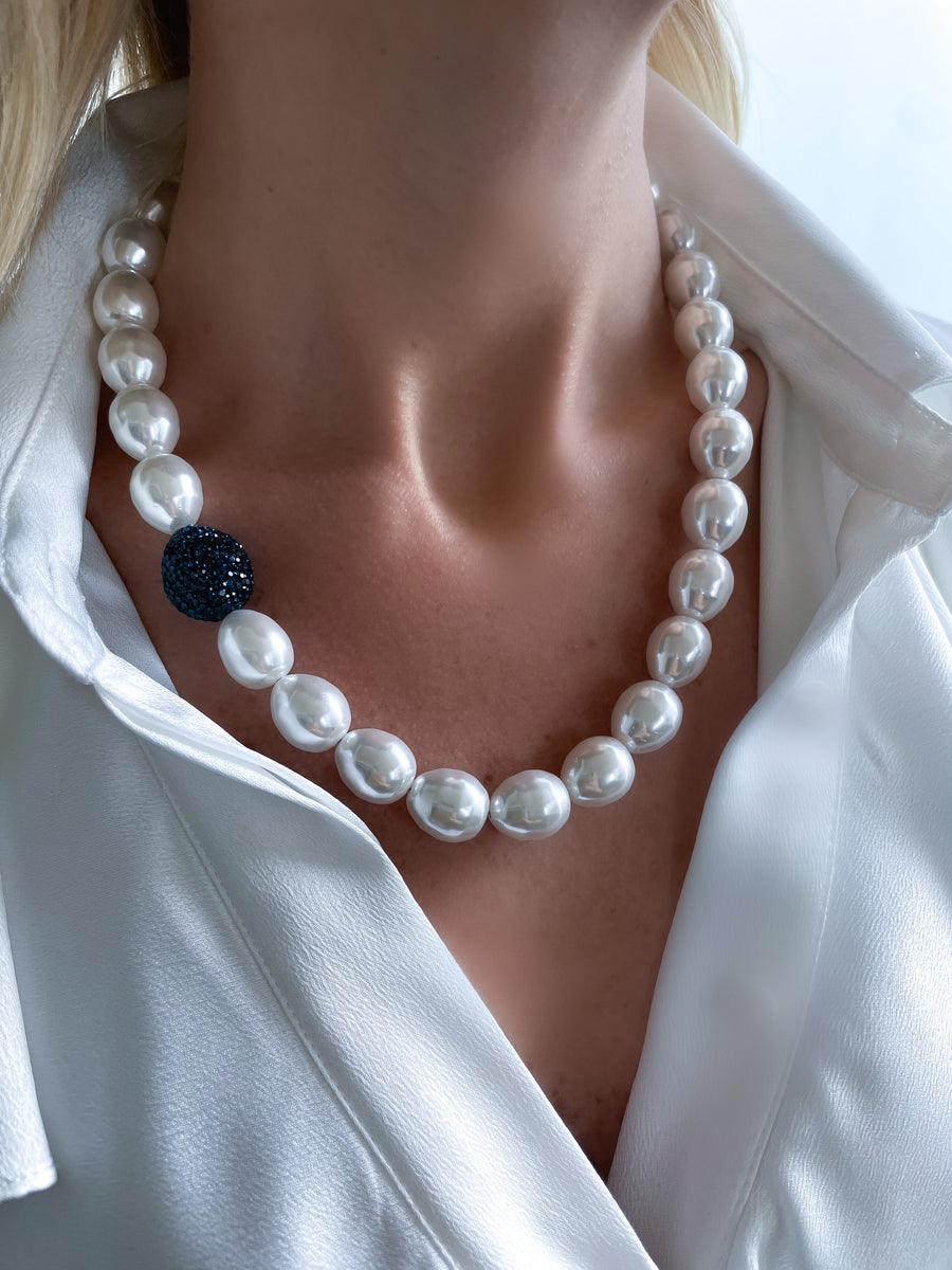 Pearl Crystal Navy Ball Necklace