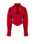 Red Blouse with Hook Detail Collar and Corset Bodice