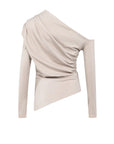 Beige Long Sleeve Off-Shoulder Drape Blouse