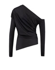 Black Long Sleeve Off-Shoulder Drape Blouse