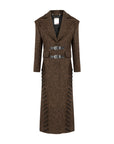 Brown Coat with Belted Front Side Eyelets and Drawstring Detail