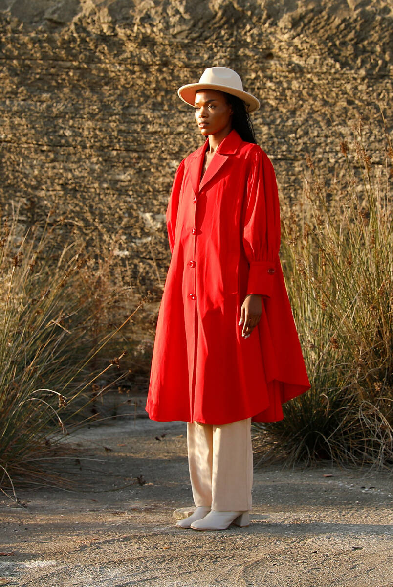 Red Balloon Sleeve Trench Coat