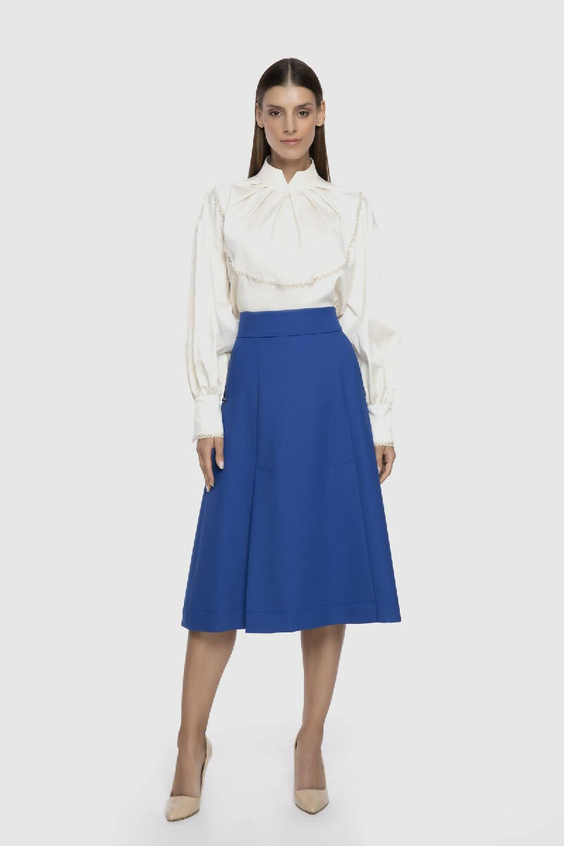 A Form Below the Knee Blue Skirt