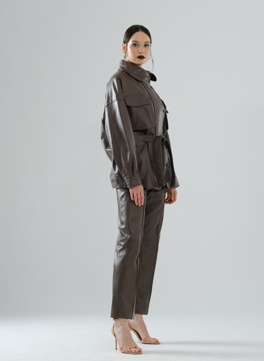 Safari Multi-Pocket Leather Jacket – Mocha