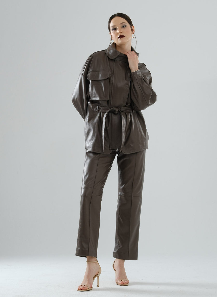 Safari Multi-Pocket Leather Jacket – Mocha