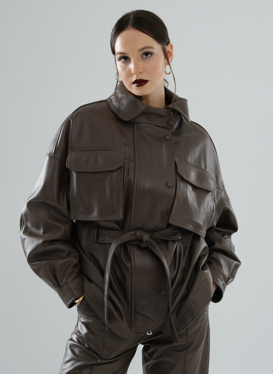 Safari Multi-Pocket Leather Jacket – Mocha