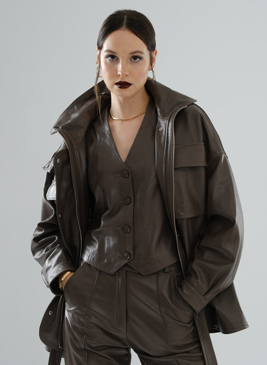 Safari Multi-Pocket Leather Jacket – Mocha