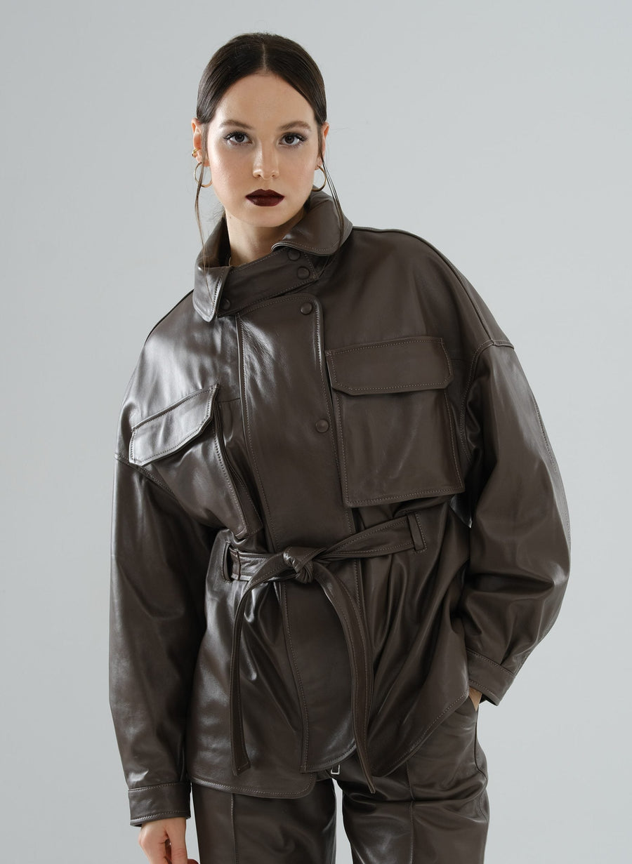 Safari Multi-Pocket Leather Jacket – Mocha