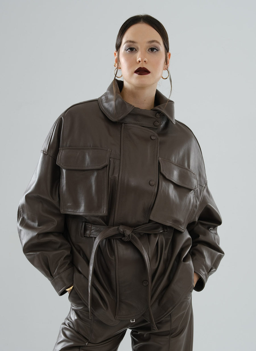 Safari Multi-Pocket Leather Jacket – Mocha