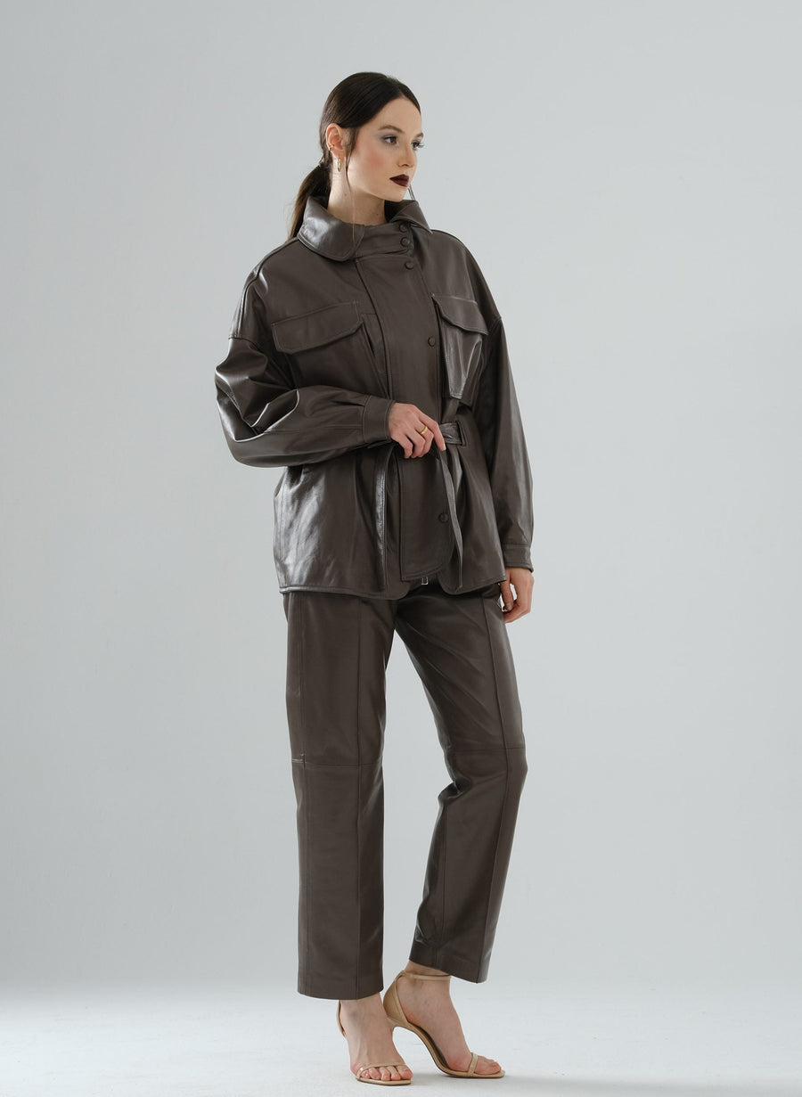 Safari Multi-Pocket Leather Jacket – Mocha