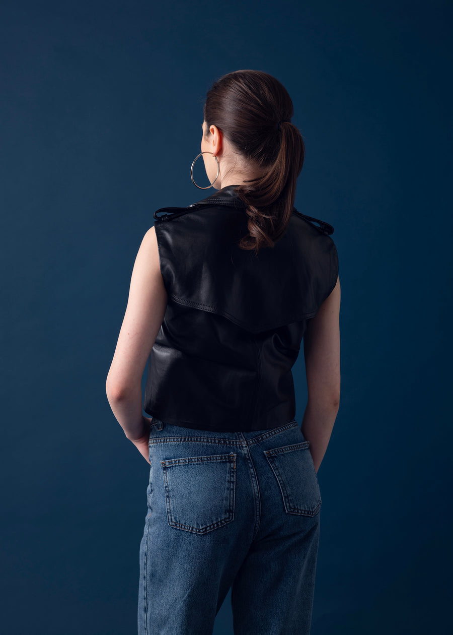 Short Leather Trench Coat – Black