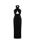 %100 Cotton Si Front Cross High Neck Tie Black Knit Dress