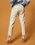 Straight Cut Pocketed Leather Pants – Cream