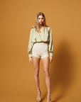 Stretch Mini Leather Shorts - Beige