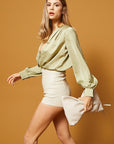 Stretch Mini Leather Shorts - Beige