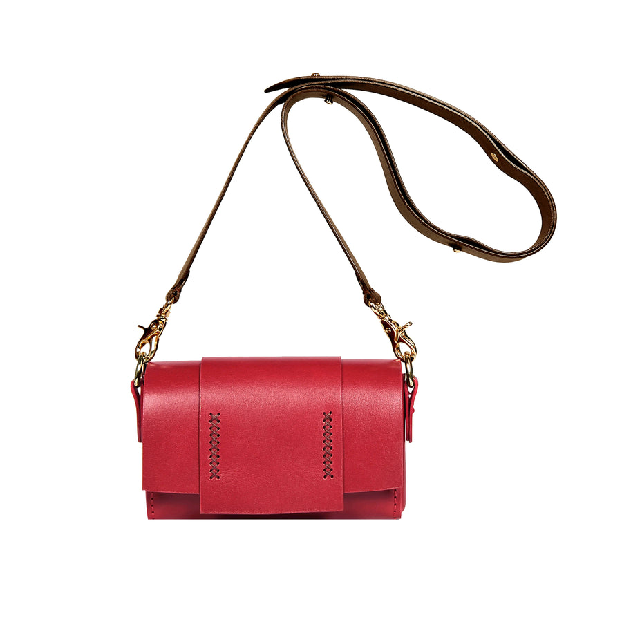 Tri Mini Red Leather Shoulder Bag | Porterist