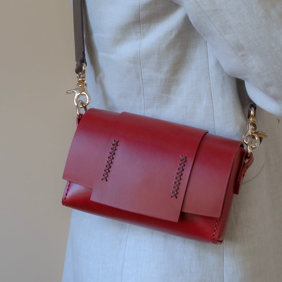 Tri Mini Red Leather Shoulder Bag | Porterist