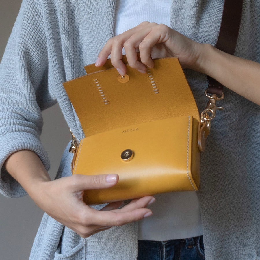 Tri Mini Yellow Leather Shoulder Bag | Porterist