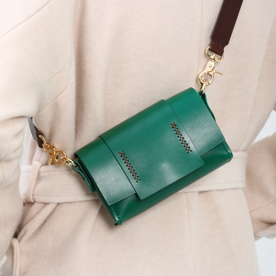 Tri Mini Green Leather Shoulder Bag | Porterist