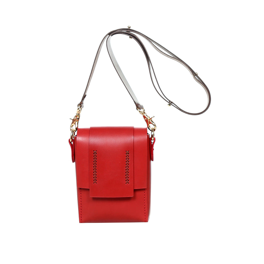 Tri Vertical Red Leather Shoulder Bag | Porterist