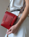 Tri Vertical Red Leather Shoulder Bag | Porterist