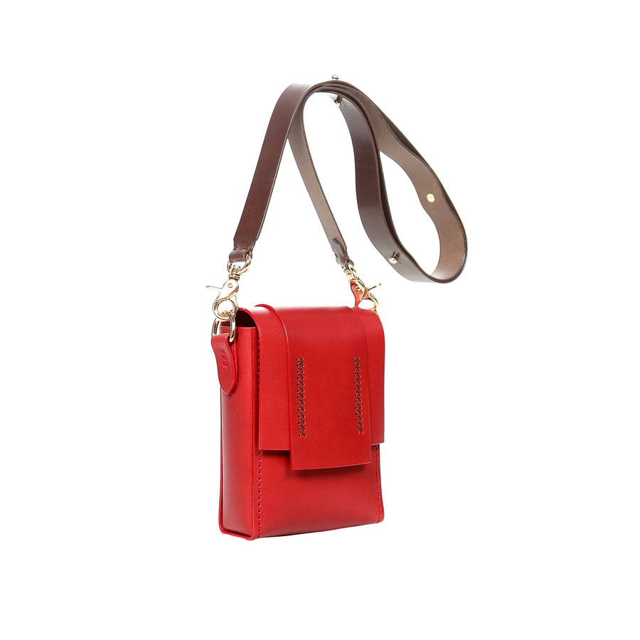 Tri Vertical Red Leather Shoulder Bag | Porterist