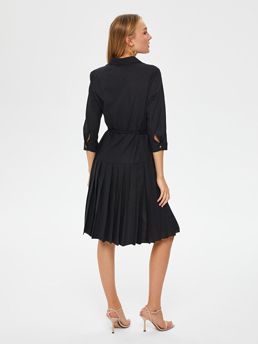Black Skirt Pleated Detailed Cotton Voile Dress Fınal Item - Porterist 3