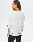 Ivory Long Sleeve T-shirt With Color Block 67608 | Porterist
