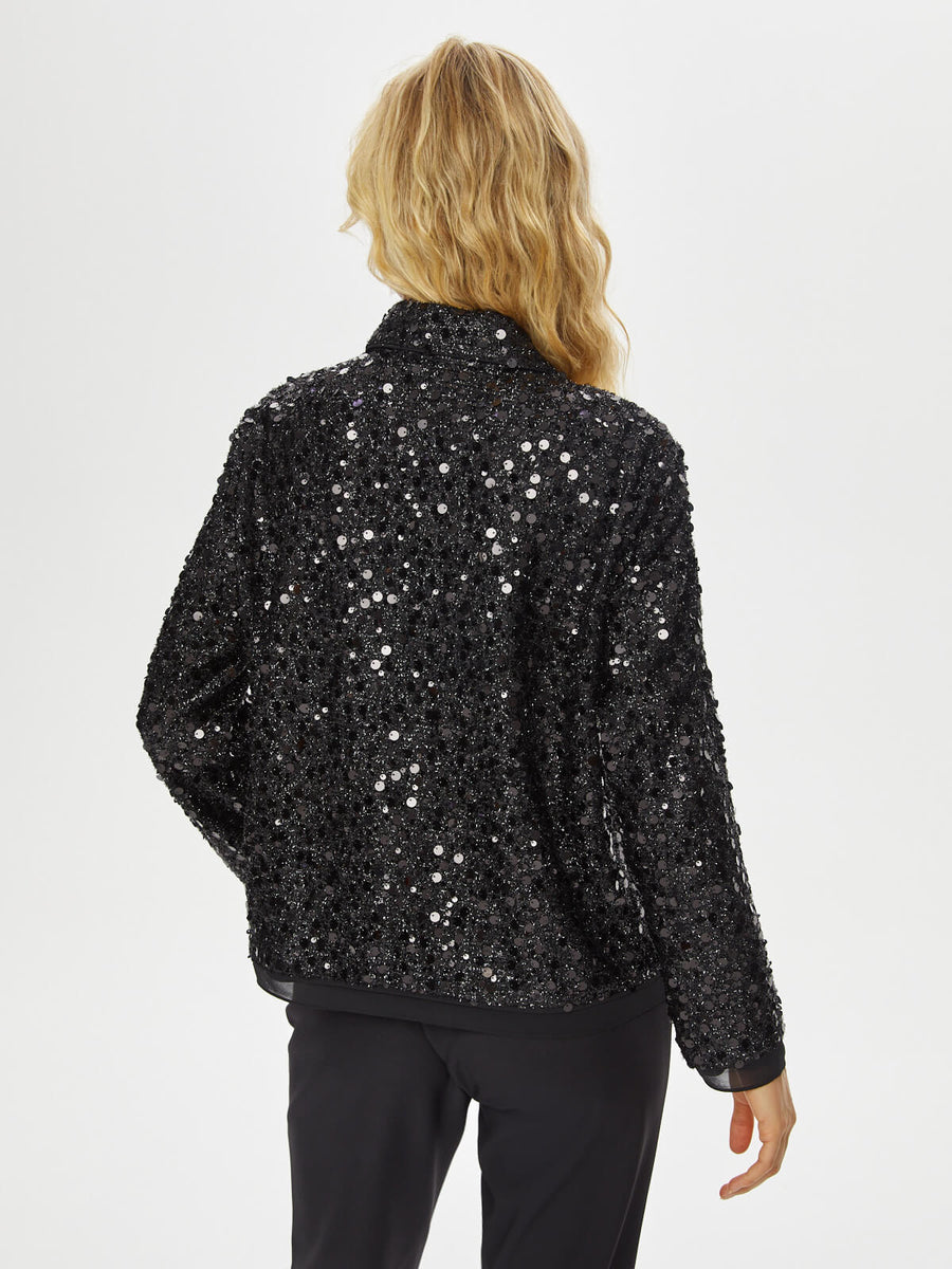 FS Faik Sönmez Black Silvery Sequined Jacket   - Porterist 2