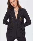 FS Faik Sönmez Black Paisley Hole Embroidered Jacket   - Porterist 2