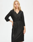 Glittery V Neck Knitted Dress with Belt Detail 69214