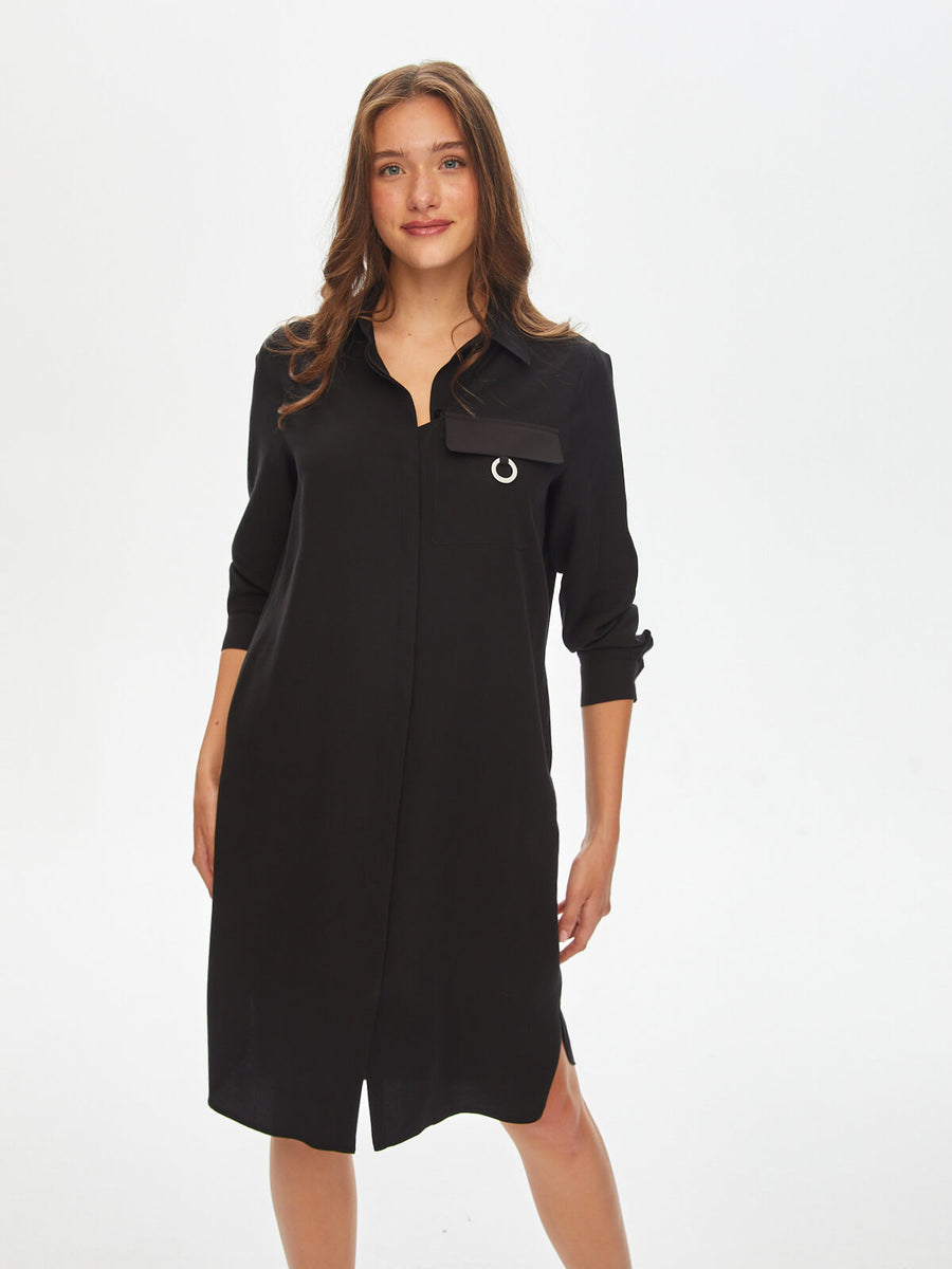 Relax Lyocell Metal Ring Detailed Shirt Dress 69768