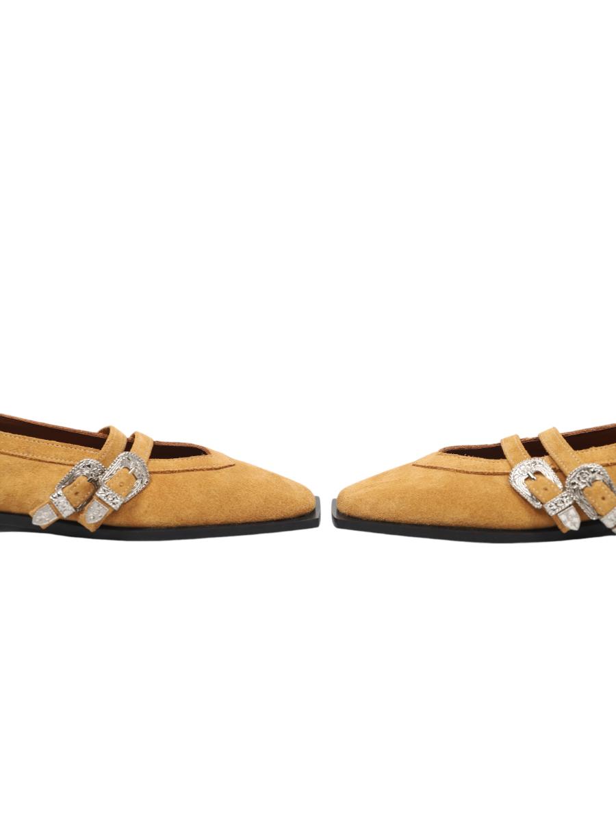 Vanessa  Western Buckle Ballerina Loafers Yellow