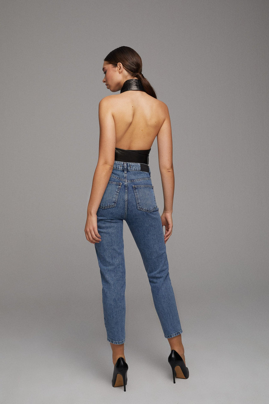 Waist-Tie Leather Bustier