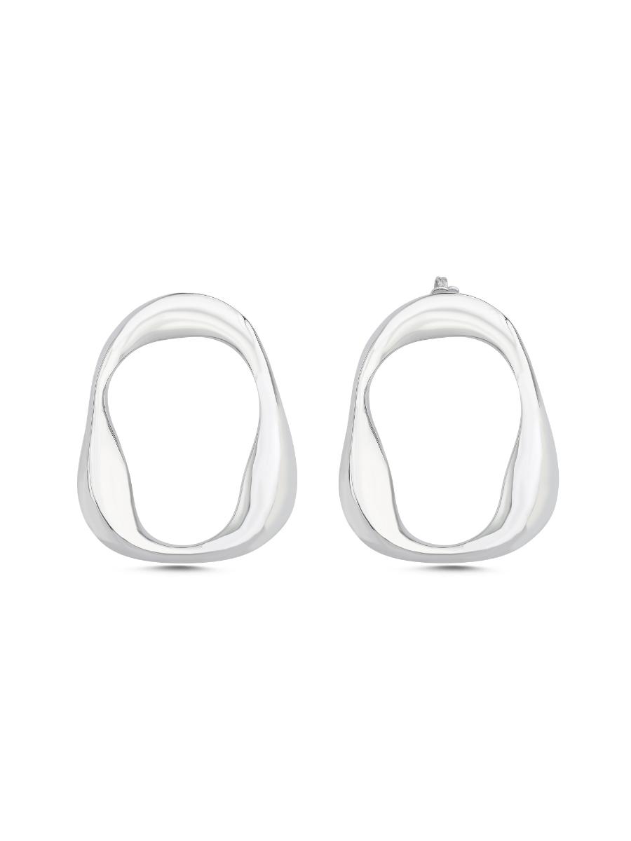 Wave Circle Shaped Silver Earrings