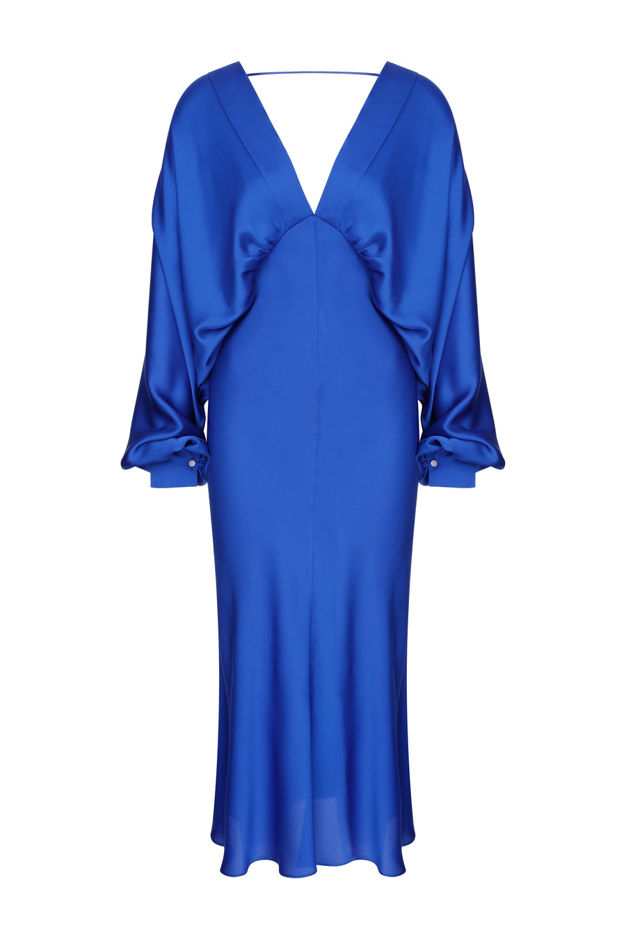 Mila V neck Satin Dress in Sax