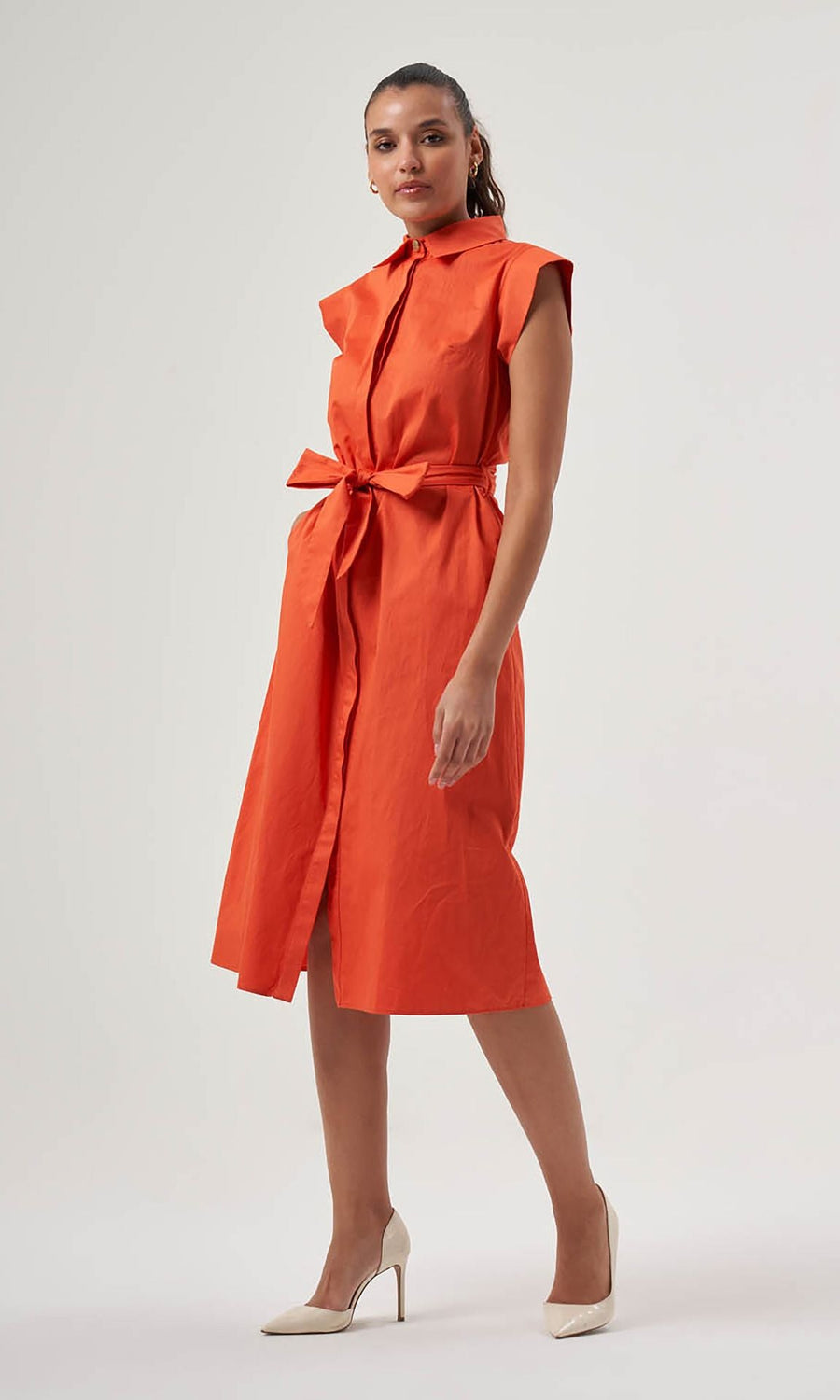 Mzl Belted Sleevless Midi Pomegranate Flower Dress Apparel Pomegranate Flower Pomzl 
