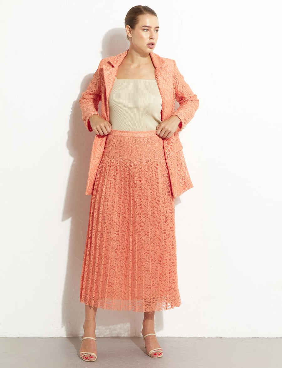 Pleated Lace Skirt Peach