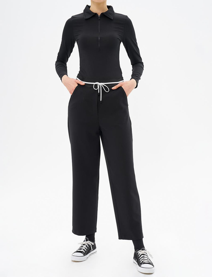 Elastic Waist Lace-up Trousers Black